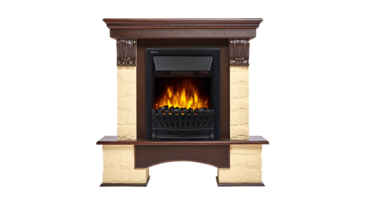 Портал Firelight Forte Classic U (угловой) камень бежевый, шпон темный дуб